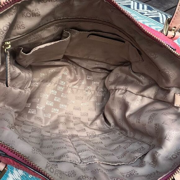 Michael Kors Jet Set Shoulder Tote Bag Hand Painted Metallic Sunrise Red Multi - Picture 9 of 15